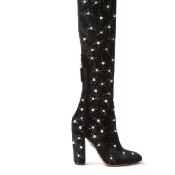 Aquazzura Cosmic Pearl 120 over the knee velvet boots - Picture 8 of 8